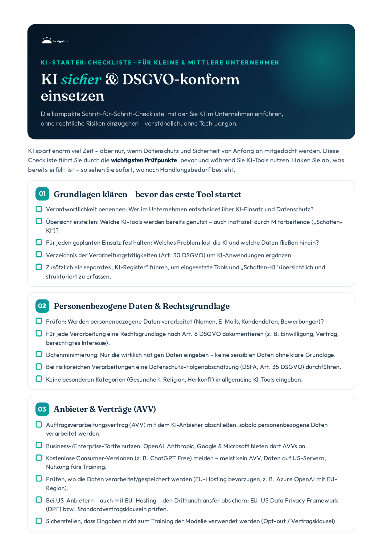 Vorschau der KI-Starter-Checkliste